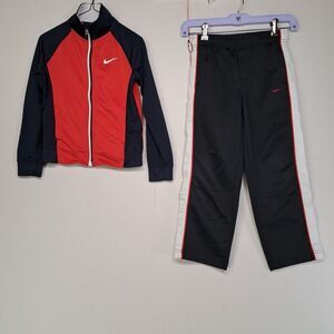 Nike Boys Tracksuit Set Red Black White Full Zip Jacket and Pants Size 6